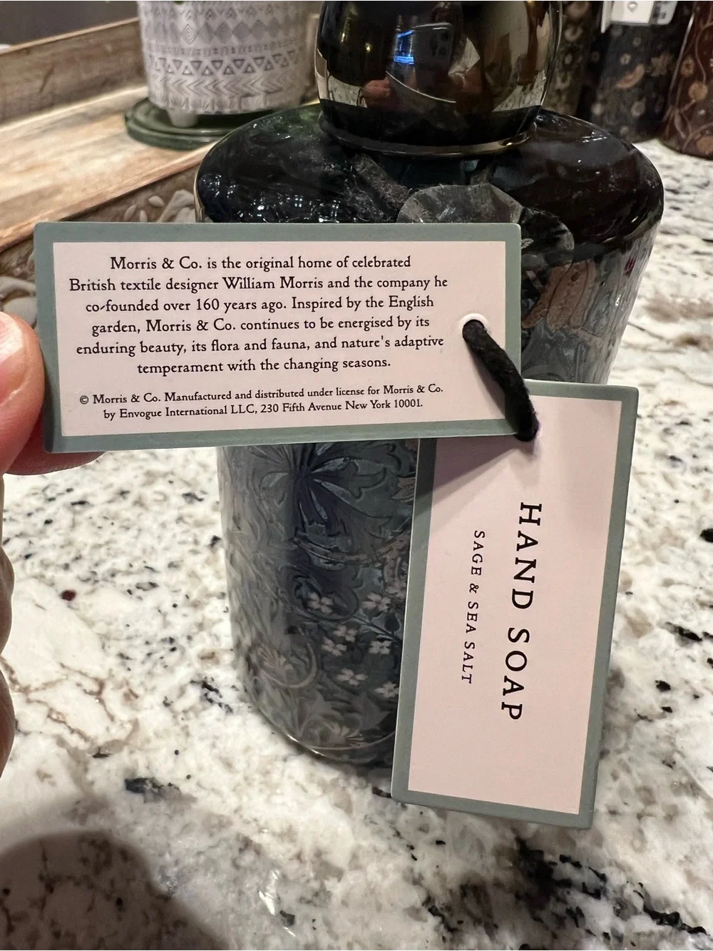 William Morris & Co Floral Glass Hand Soap Dispenser - Sage & Sea Salt 16 oz NEW